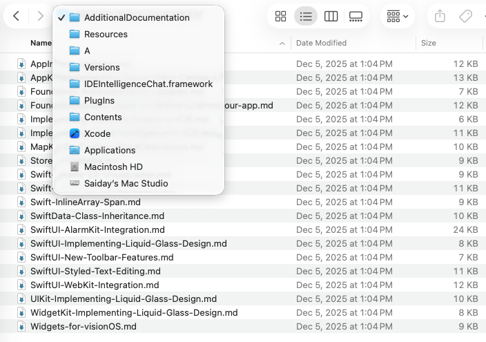 Xcode AdditionalDocumentation folder